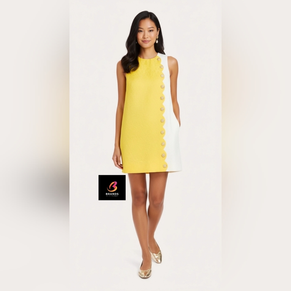 Sleeveless Yellow & White Shift Mini Dress